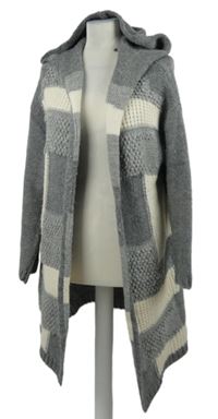 Dámský šedo-bílý pruhovaný svetrový cardigán s kapucí George 