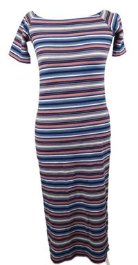 Dámské modro-růžové pruhované žebrované těhotenské midi šaty Next 