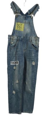 Dámské světlemodré riflové lacláče s nápisy a prošoupáním 