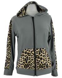 Dámská šedo-vzorovaná propínací mikina s kapucí 