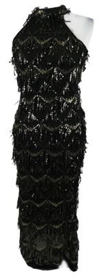 Dámské černé dlouhé společenské šaty s flitry 