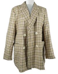 Dámský hnědo-růžový kostkovaný sakový kabát Primark 