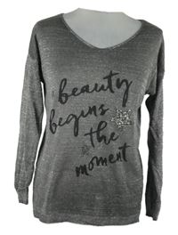 Dámský šedý třpytivý lehký svetr s nápisem Zabaione 