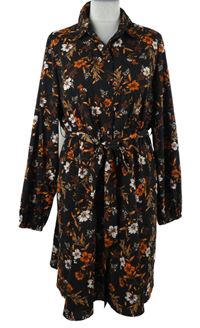 Dámske čierne kvetované košeľové šaty s opaskom Simply Be