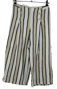 Dámske čierno-béžovo-biele pruhované culottes nohavice Primark