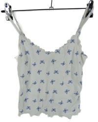 Dámsky biely rebrovaný crop top s motýlikmi Hollister