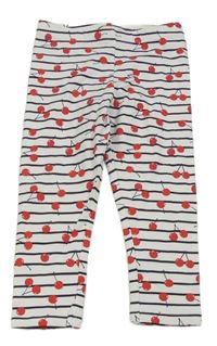 Bílo-černé pruhované legíny s třešněmi H&M