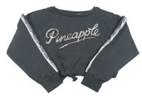 Sivá crop mikina s logom Pineapple