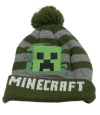 Kaki-sivá pruhovaná čapica s Minecraft