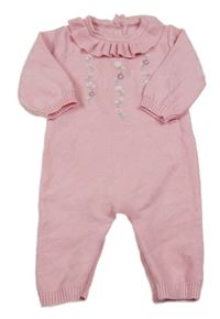 Růžový pletený overal s kytičkami Little nutmeg
