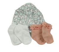 3set- bílá čepice s kočkami+ 2x ponožky