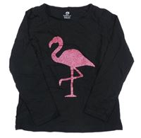 Čierne tričko s plameňákem H&M