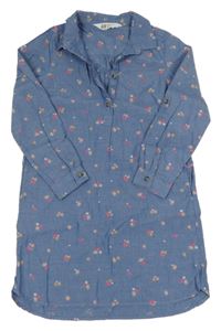 Modré květinové plátěné šaty H&M