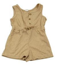 Béžový rebrovaný kraťasový overal Shein