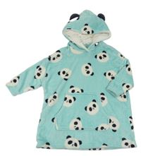 Mintovo-biela chlpatá oversize mikina s pandami s kapucňou M&S