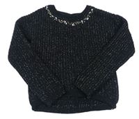 Čierny trblietavý žinylkový sveter s kamienkami