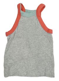 Sivý rebrovaný crop top s barevným lemem Nutmeg