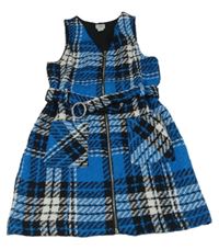 Modro-bielo-čierne kockované šaty s opaskom River Island
