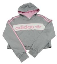 Šedo-bílá crop mikina s kapucí Adidas