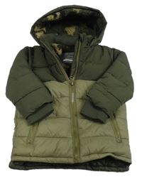 Khaki-světlekhaki šusťáková zimní bunda s kapucí Primark 