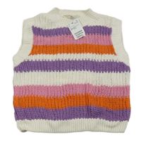 Nové - Bielo-fialovo-oranžová pruhovaná pletená vesta H&M