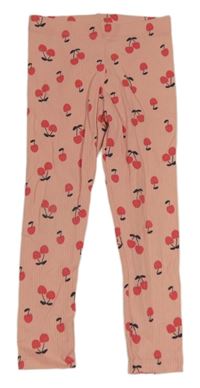 Růžové žebrované legíny s třešničkami 