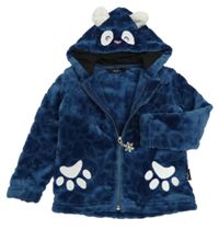Tmavomodrá chlpatá prepínaci mikina s tlapkami a kapucňou