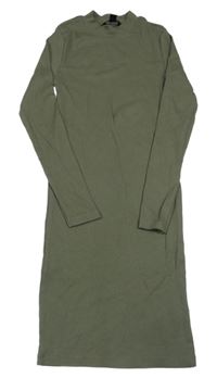 Khaki rebrované elastické šaty New Look