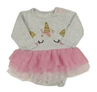 Šedé body s jednorožcem a růžovou tylovou sukní Nutmeg