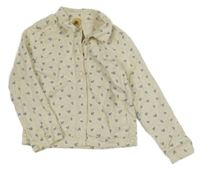 Smetanová riflová bunda s kytičkami 