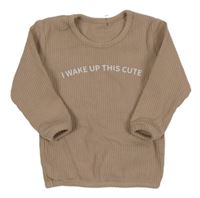 Pudrové rebrované tričko s nápisom