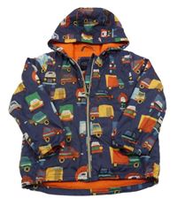 Tmavomodrá šusťáková jarní bunda s auty a kapucí Next