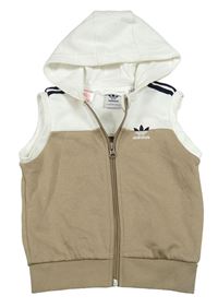 Hnědo-bílá tepláková propínací vesta s logem a kapucí Adidas