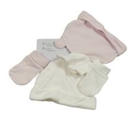 Nové - 4set - 2x čepice + 2x rukavice - světlerůžové + bílé s mašlemi Dunnes