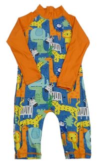 Oranžovo-modrý UV overal se zvířaty St. Bernard