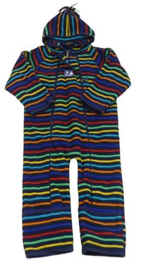 Tmavomodro-barevná pruhovaná fleecová kombinéza s kapucí s třásněmi Jojo Maman Bébé