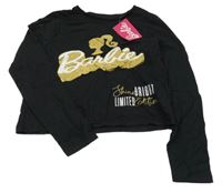 Nové - Černé crop triko s nápisy - Barbie