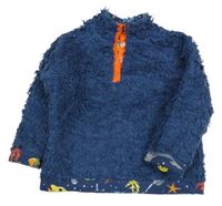 Tmavomodrá chlpatá obojstranná mikina so stojačikom