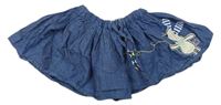 Modrá plátenná kolová sukňa so zajačikom zn. M&S