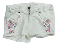 Biele rifľové kraťasy s výšivkou H&M