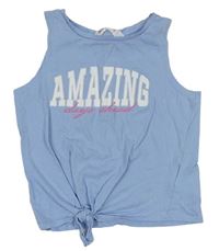 Svetlomodrý crop top s nápisom a uzlom H&M