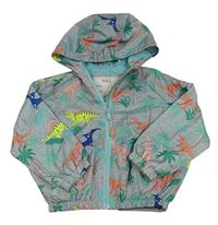 Šedá šusťáková podzimní bunda s dinosaury a kapucí M&S