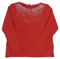 Červený sveter s flitrami a korálkami H&M