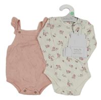 Nové - 2set - Svetloružové pletené na traké kraťas + biele body s kvietkami Tu
