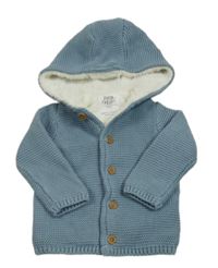 Modrošedý propínací zateplený svetr s kapucí F&F