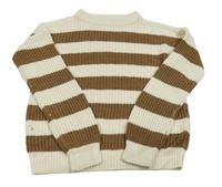 Hnedo-smotanový pruhovaný sveter