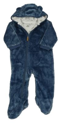 Tmavomodrá chlupatá podšitá kombinéza s kapucí F&F