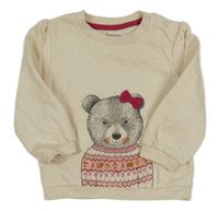 Béžovo-ružová melírovaná mikina s medvedíkom Nutmeg