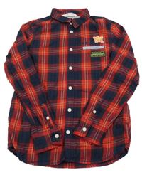 Červeno-tmavomodrá kostkovaná košile s nášivkami H&M