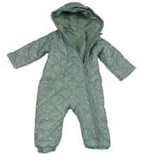 Zelenošedá šusťáková prošívaná zimní kombinéza s puntíky a kapucí Tu